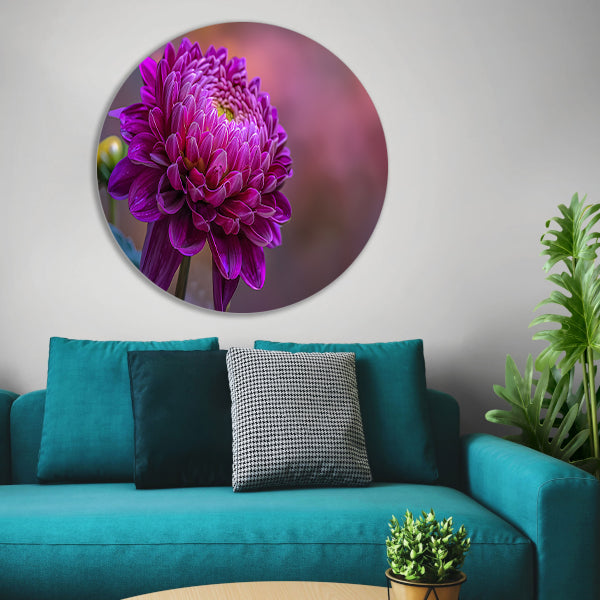 Paarse bloem close-up met zachte achtergrond aluminium muurcirkel