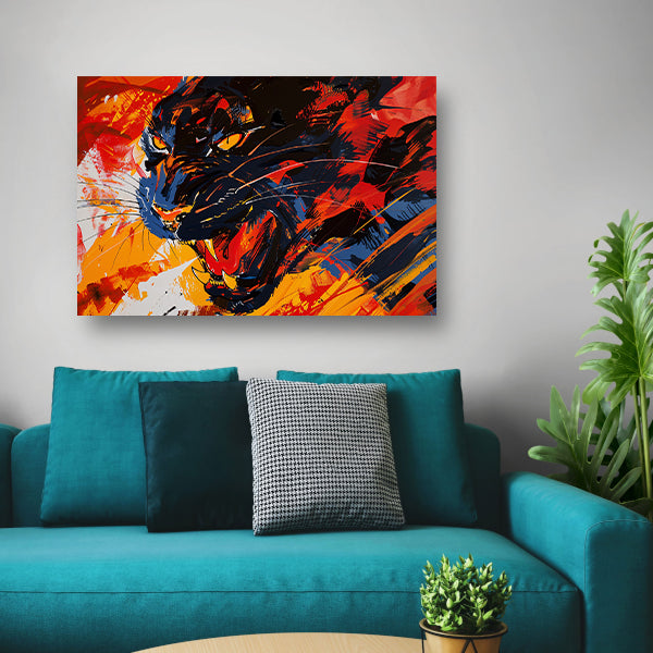 Abstracte kleurrijke zwarte panter schilderij poster