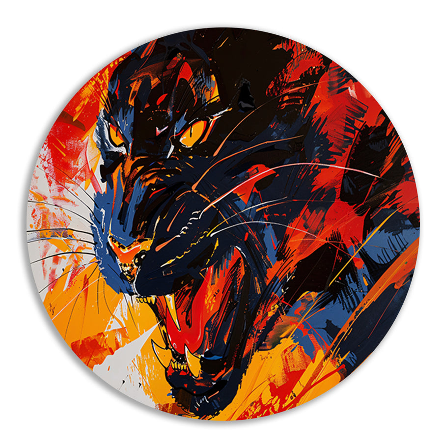 Abstracte kleurrijke zwarte panter schilderij forex muurcirkel