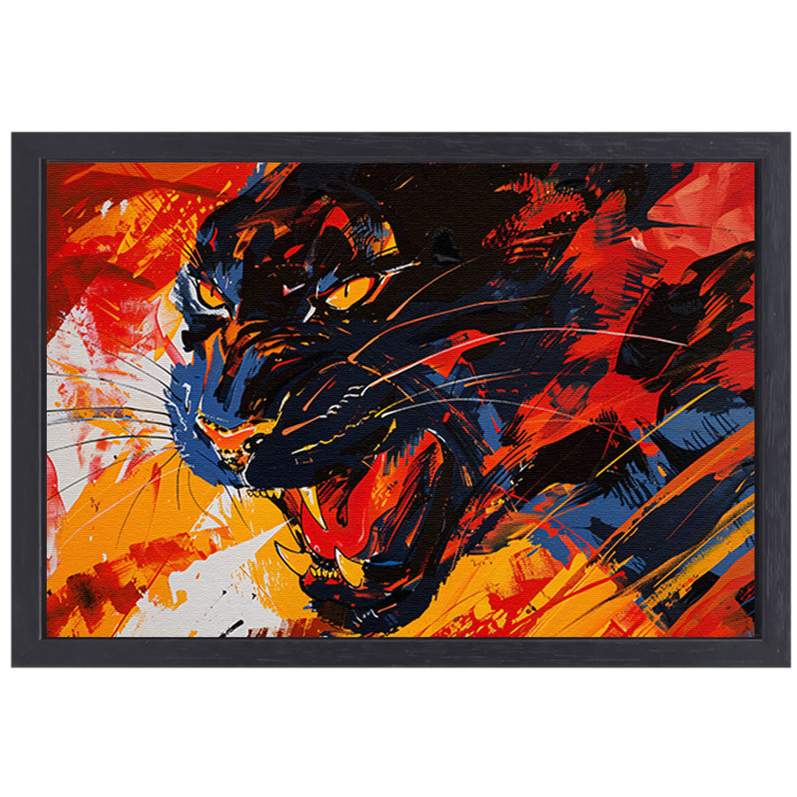 Abstracte kleurrijke zwarte panter schilderij canvas met baklijst