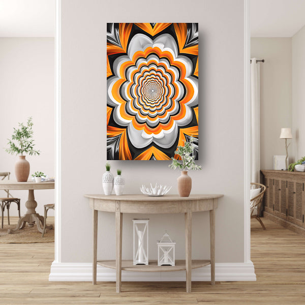 Abstract Oranje Bloem Tunnel Illusie canvas met baklijst