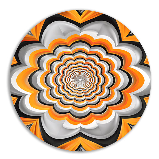 Abstract Oranje Bloem Tunnel Illusie aluminium muurcirkel