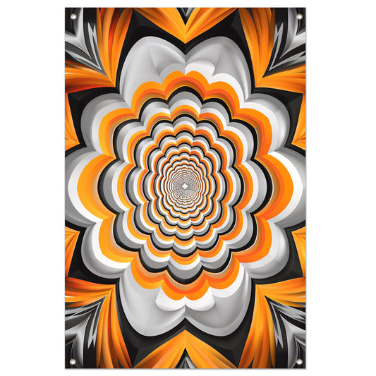 Abstract Oranje Bloem Tunnel Illusie tuinposter