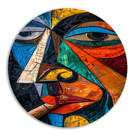 Abstract Kubistisch Portret van Roker aluminium muurcirkel