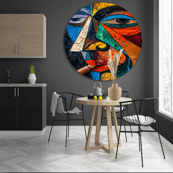 Abstract Kubistisch Portret van Roker aluminium muurcirkel