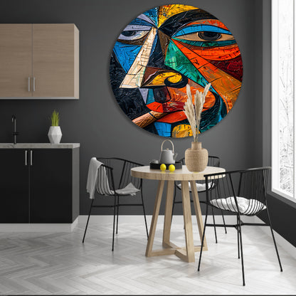 Abstract Kubistisch Portret van Roker aluminium muurcirkel