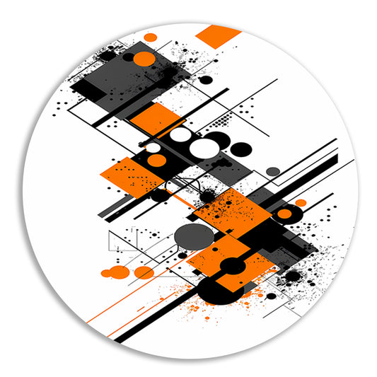 Abstract Kunstwerk met Oranje en Zwarte Vormen aluminium muurcirkel