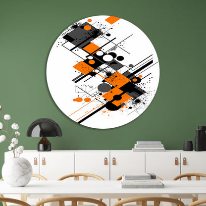 Abstract Kunstwerk met Oranje en Zwarte Vormen aluminium muurcirkel