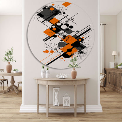 Abstract Kunstwerk met Oranje en Zwarte Vormen forex muurcirkel