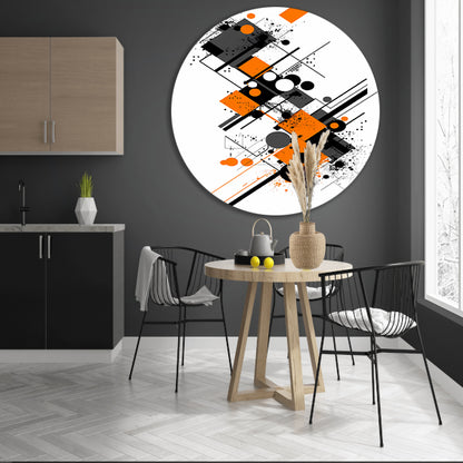 Abstract Kunstwerk met Oranje en Zwarte Vormen aluminium muurcirkel