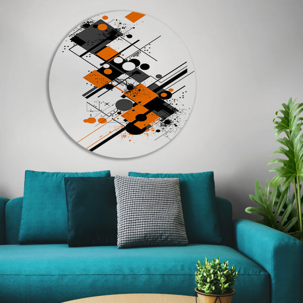 Abstract Kunstwerk met Oranje en Zwarte Vormen forex muurcirkel