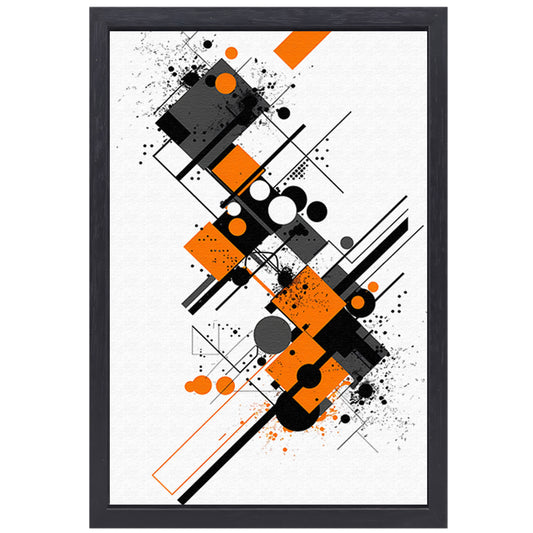 Abstract Kunstwerk met Oranje en Zwarte Vormen canvas met baklijst