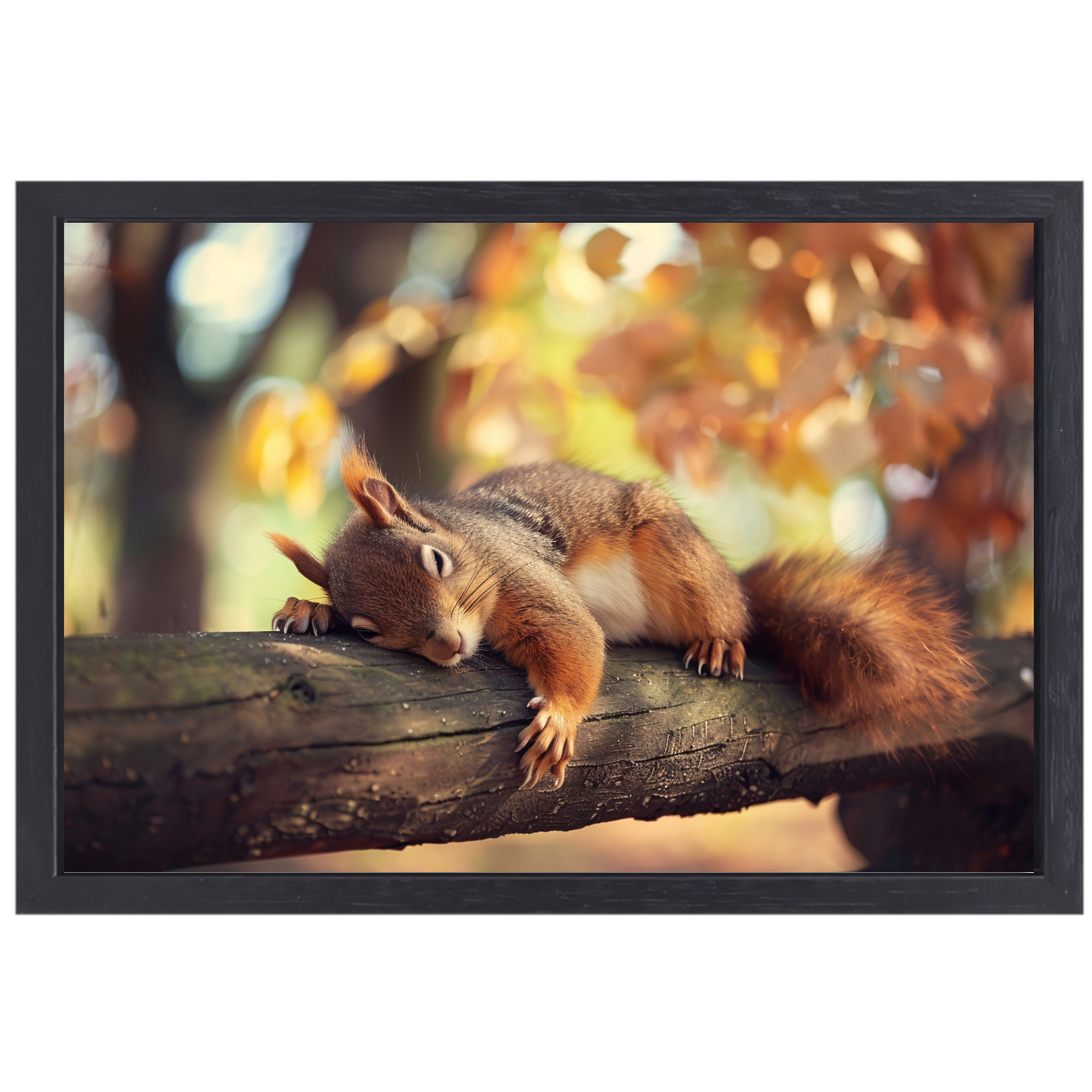 Eekhoorn geniet van herfstige rust canvas met baklijst