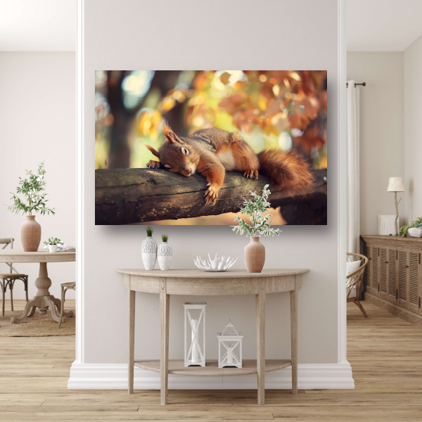 Eekhoorn geniet van herfstige rust acrylglas