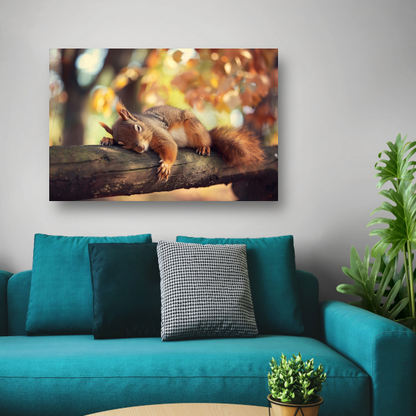 Eekhoorn geniet van herfstige rust canvas