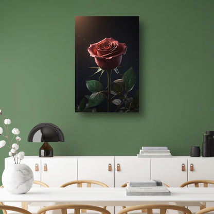 Dieprode Roos met Fluweelachtige Bladeren poster