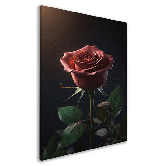 Dieprode Roos met Fluweelachtige Bladeren canvas