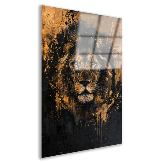 Mysterieuze leeuw met gouden spetters acrylglas
