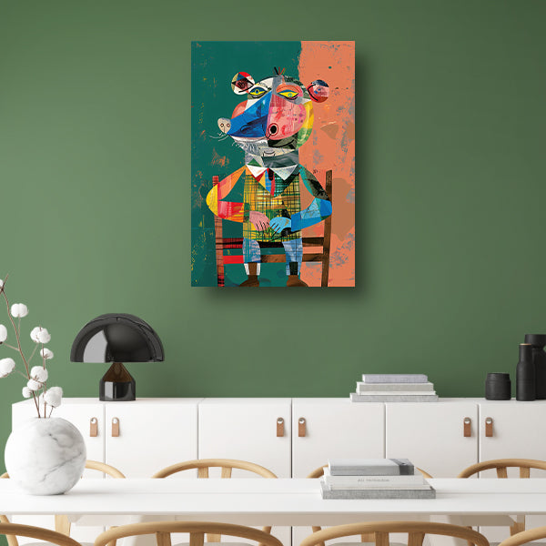Kubistische Muis in Kleurrijk Wereld canvas