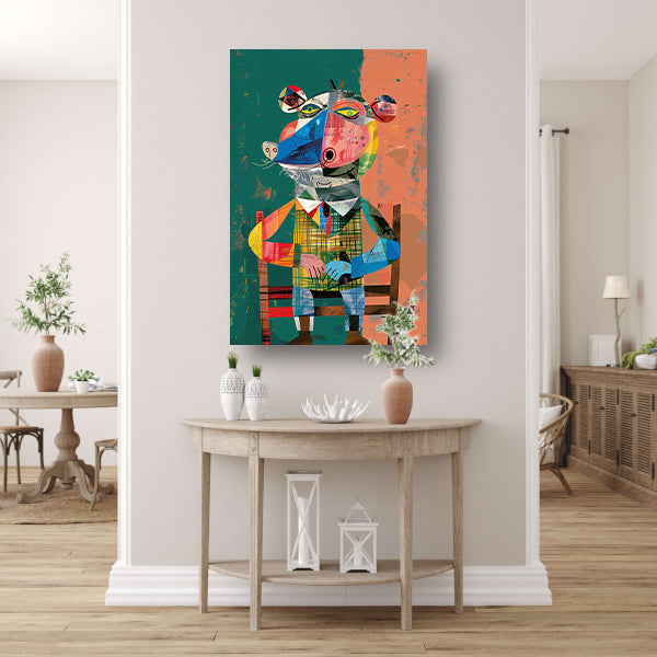 Kubistische Muis in Kleurrijk Wereld canvas