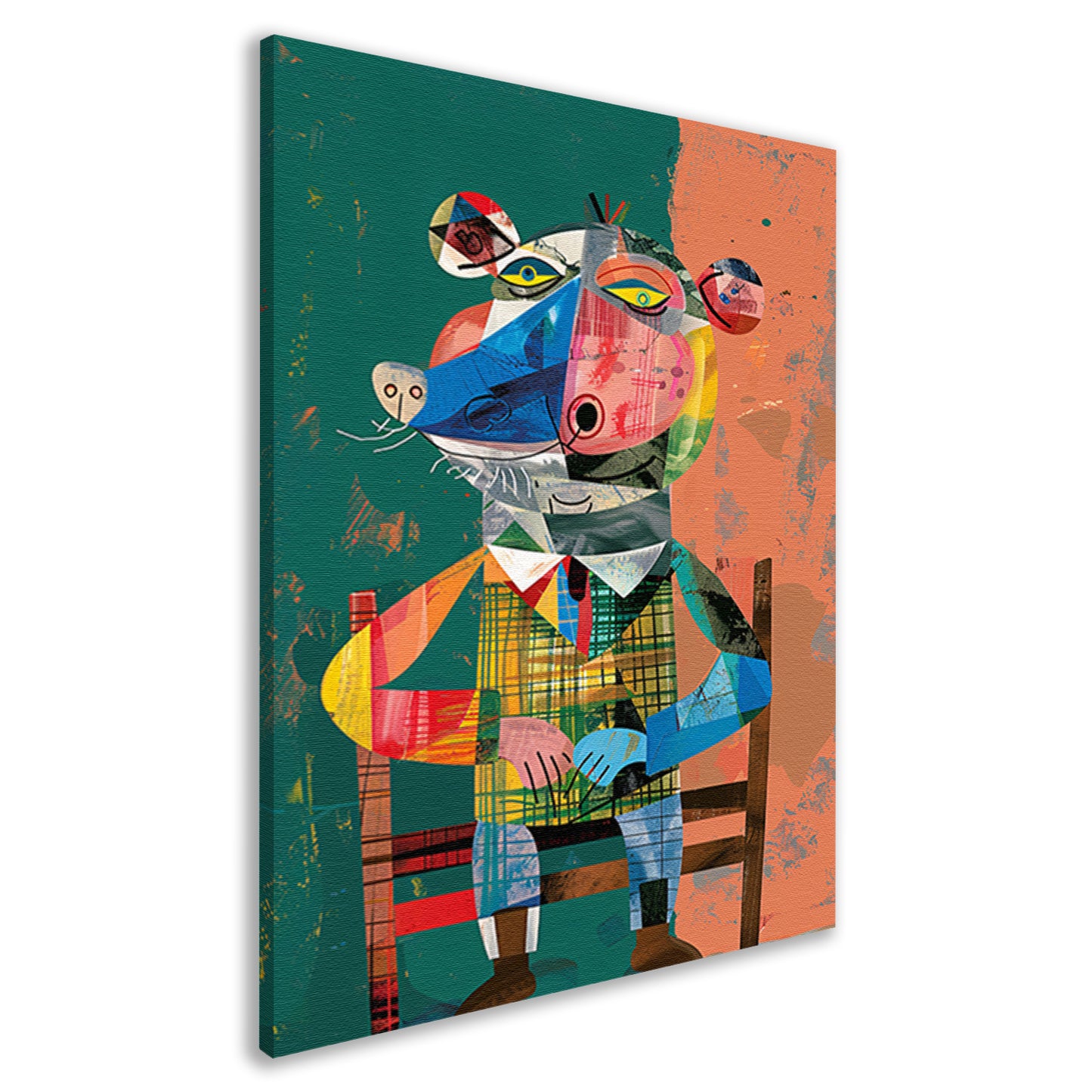 Kubistische Muis in Kleurrijk Wereld canvas