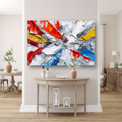Abstract schilderij met levendige kleuren en dynamiek acrylglas