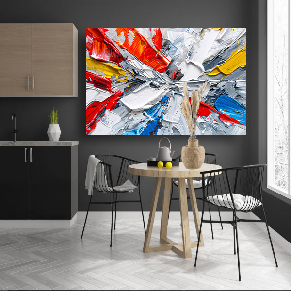 Abstract schilderij met levendige kleuren en dynamiek acrylglas