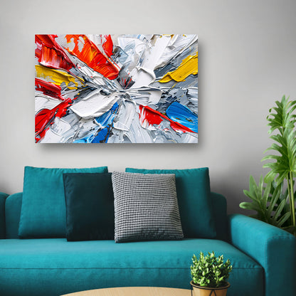 Abstract schilderij met levendige kleuren en dynamiek acrylglas
