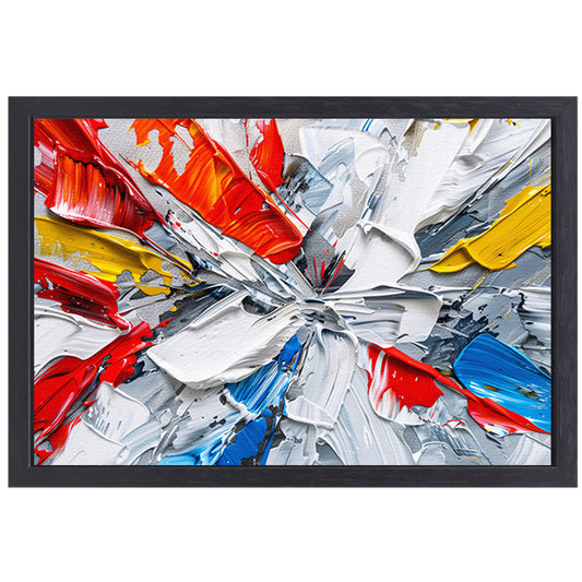 Abstract schilderij met levendige kleuren en dynamiek canvas met baklijst