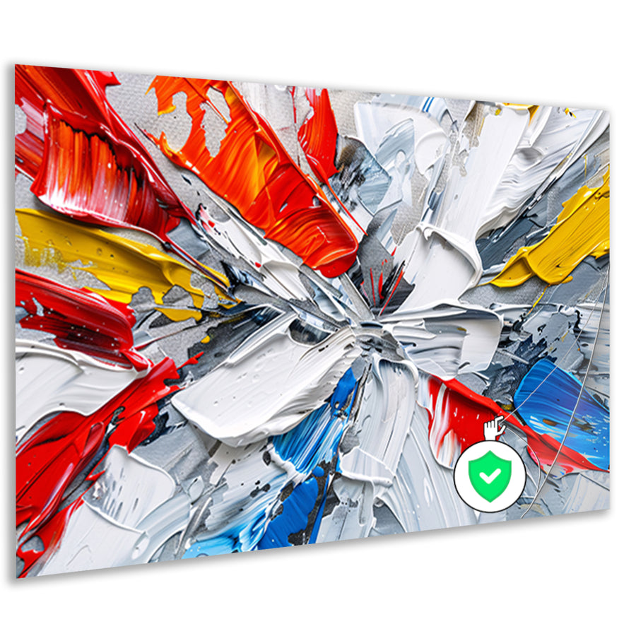 Abstract schilderij met levendige kleuren en dynamiek poster