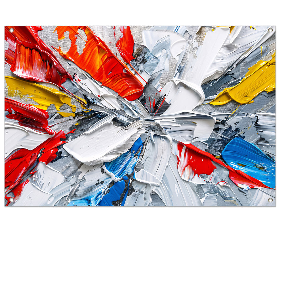 Abstract schilderij met levendige kleuren en dynamiek tuinposter