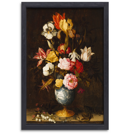 Bloemen in een Wan-Li Vaas - Balthasar van der Ast canvas met baklijst