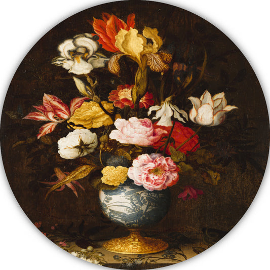 Bloemen in een Wan-Li Vaas - Balthasar van der Ast aluminium muurcirkel