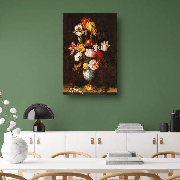Bloemen in een Wan-Li Vaas - Balthasar van der Ast canvas met baklijst
