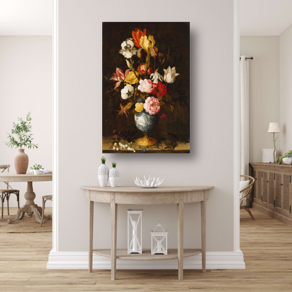 Bloemen in een Wan-Li Vaas - Balthasar van der Ast canvas met baklijst