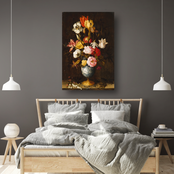 Bloemen in een Wan-Li Vaas - Balthasar van der Ast canvas met baklijst