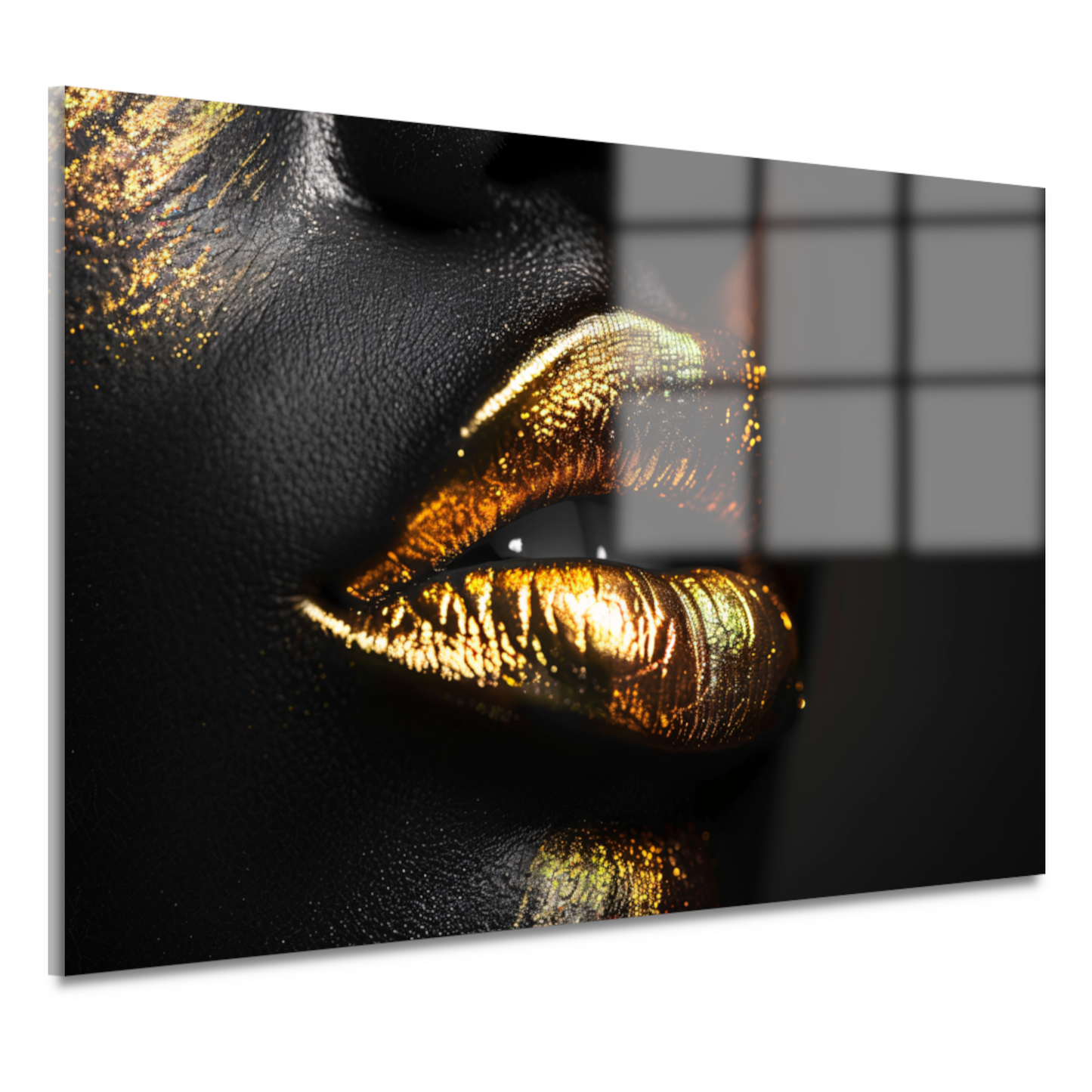 Zwarte Achtergrond met Gouden Lippen acrylglas