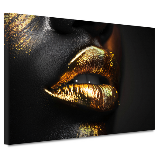 Zwarte Achtergrond met Gouden Lippen canvas