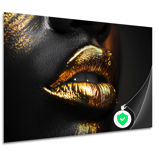 Zwarte Achtergrond met Gouden Lippen poster