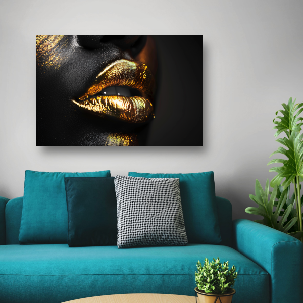 Zwarte Achtergrond met Gouden Lippen canvas