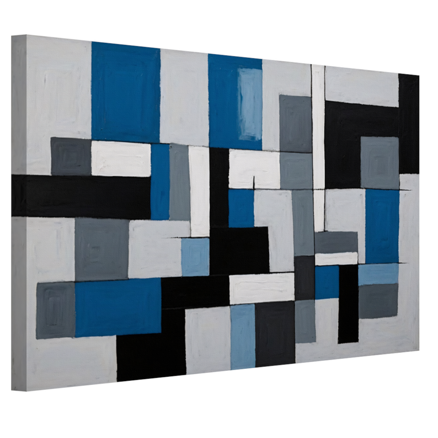 Monochrome Harmonie in Blauw en Zwart canvas
