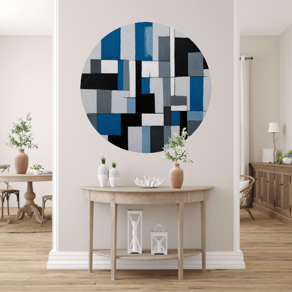 Monochrome Harmonie in Blauw en Zwart aluminium muurcirkel