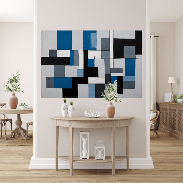 Monochrome Harmonie in Blauw en Zwart poster