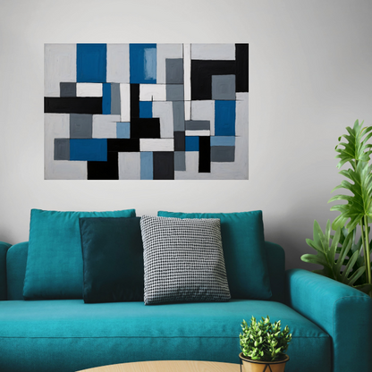 Monochrome Harmonie in Blauw en Zwart poster