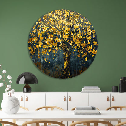 Schitterende gouden boom met bladeren aluminium muurcirkel