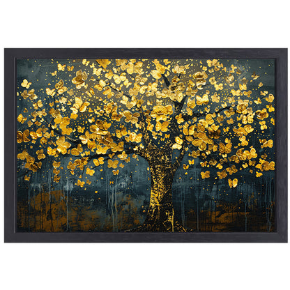 Schitterende gouden boom met bladeren canvas met baklijst