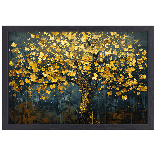 Schitterende gouden boom met bladeren canvas met baklijst