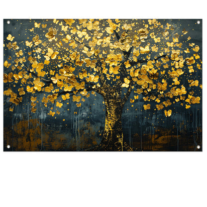 Schitterende gouden boom met bladeren tuinposter