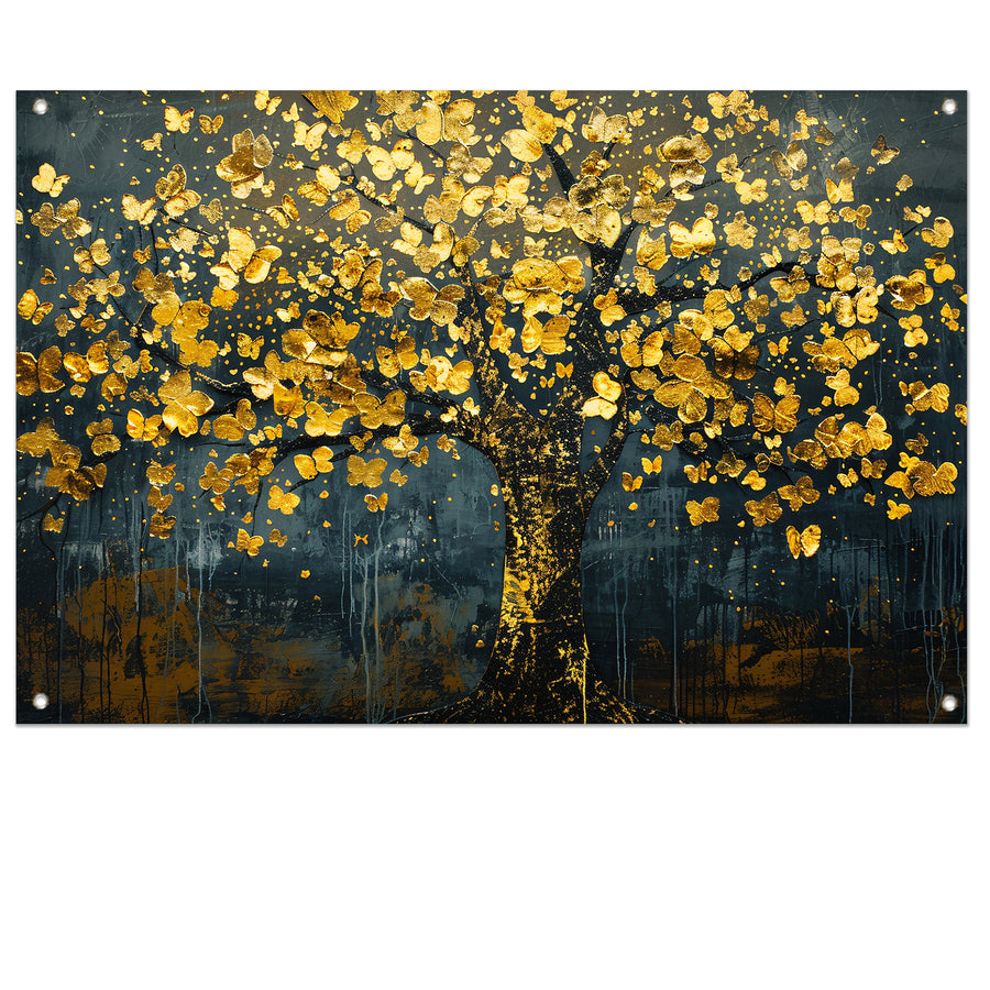 Schitterende gouden boom met bladeren tuinposter