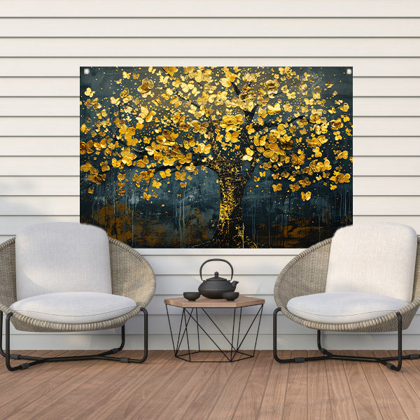 Schitterende gouden boom met bladeren tuinposter